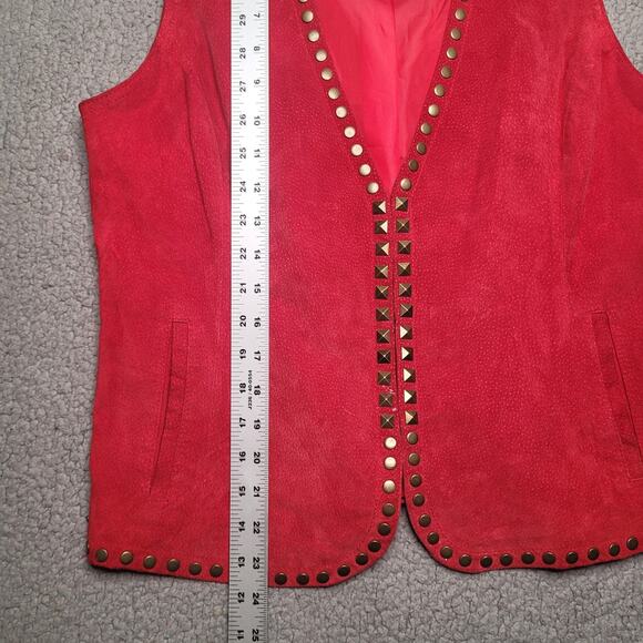 VTG Back In The Saddle Vest Medium Red Suede Leather Western Studs Cowgirl Rodeo - Picture 6 of 9